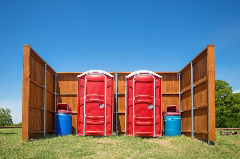Short-term porta potty units staged for delivery in Espanola, New Mexico